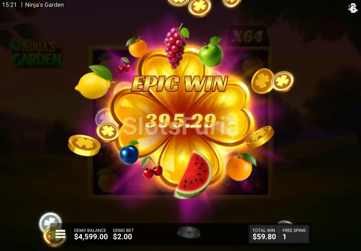 Gran victoria en Ninja's Garden mostrando el potencial de x12000