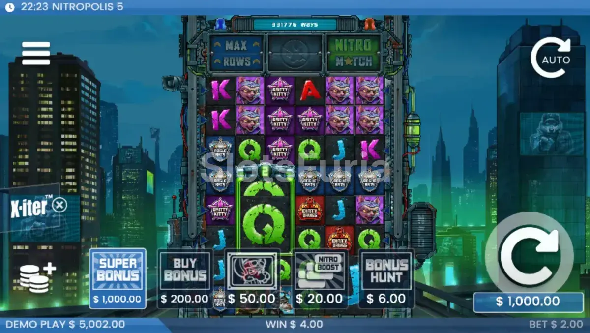 Menú de compra de bonos X-iter en Nitropolis 5