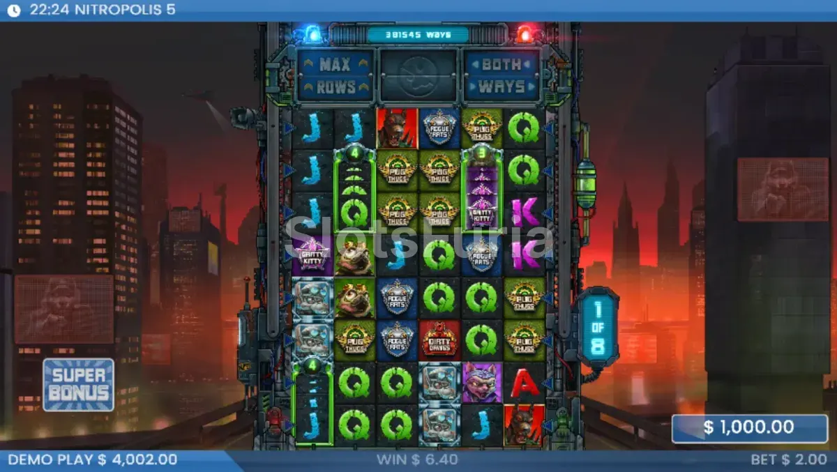 Ronda de giros gratis en Nitropolis 5 con Nitro Reels activos