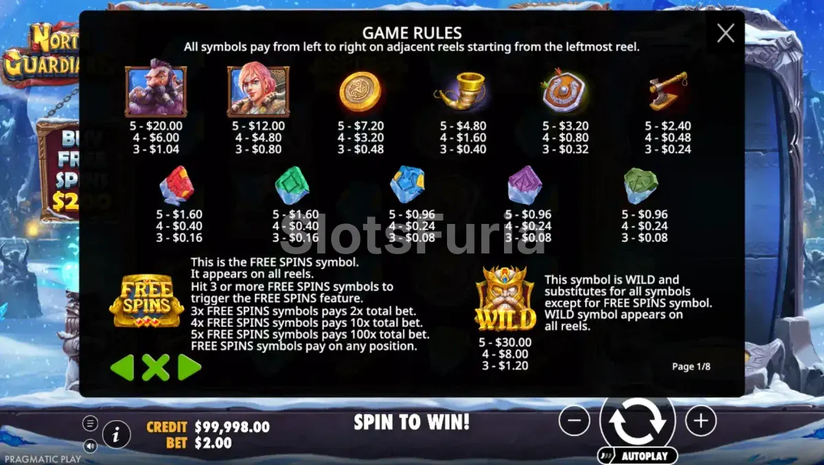 Tabla de pagos y símbolos de North Guardians de Pragmatic Play