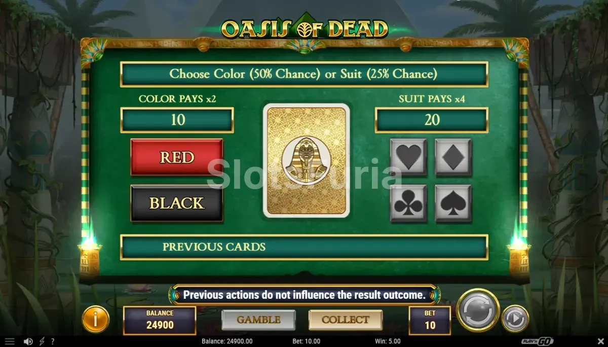 Ronda de gamble en Oasis of Dead para doblar o cuadruplicar ganancias