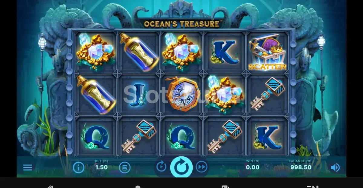 Pantalla principal del juego Ocean's Treasure con el reino submarino