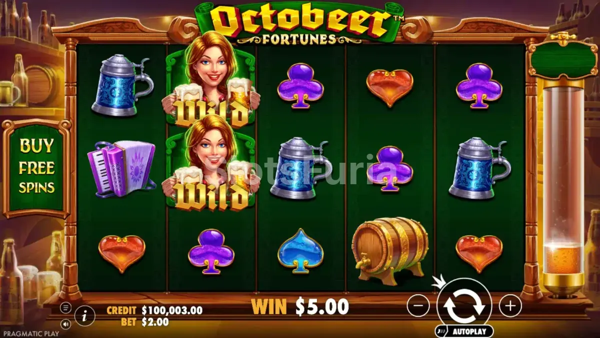 Pantalla principal del juego Octobeer Fortunes con su ambiente bávaro