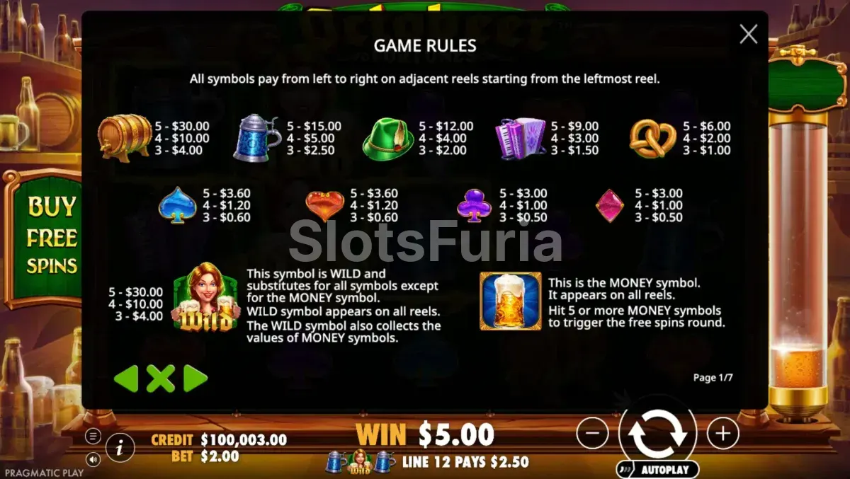 Tabla de pagos detallada de Octobeer Fortunes