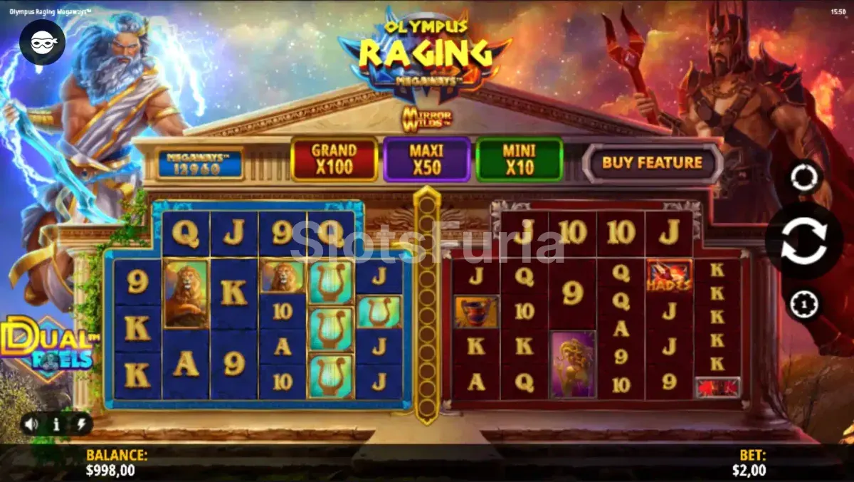 Juego base de Olympus Raging Megaways, tragamonedas de iSoftBet