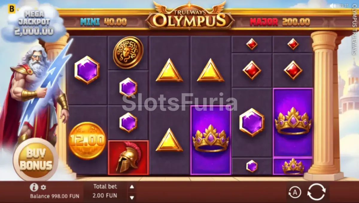 Pantalla principal de Olympus Trueways con los seis rodillos activos