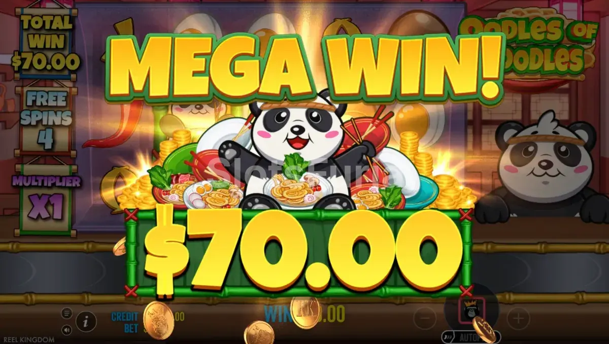 Gran victoria en Oodles of Noodles con el multiplicador del panda activo