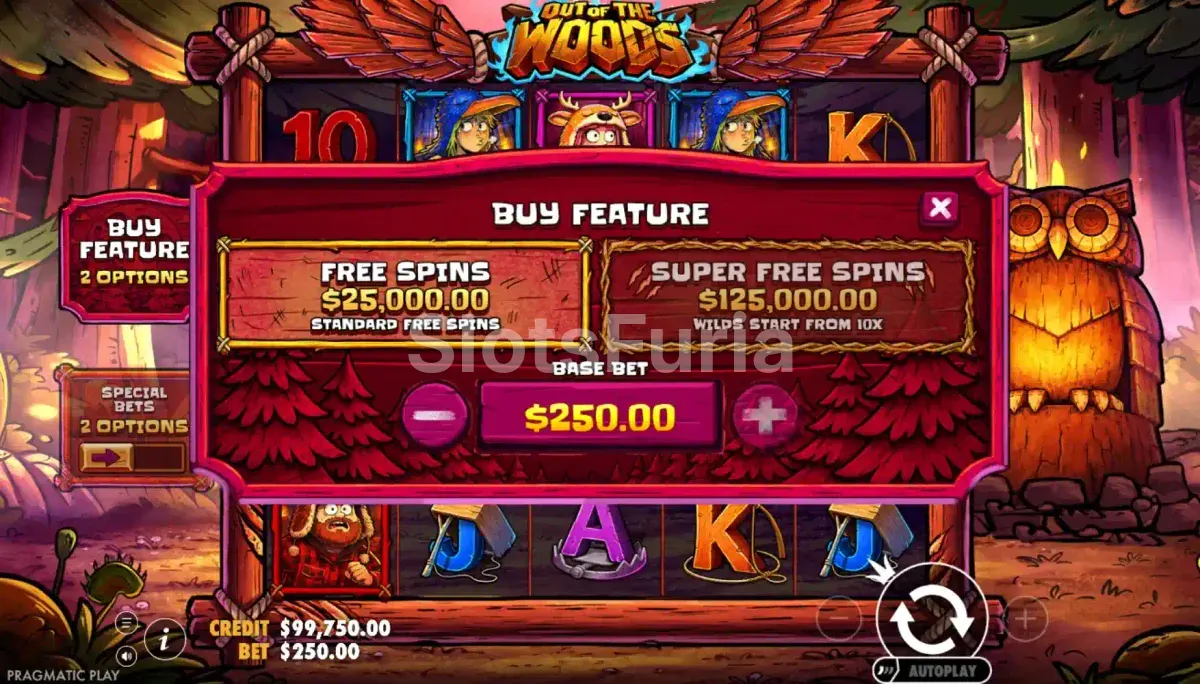 Menú de compra de Out of the Woods, tragamonedas de Pragmatic Play
