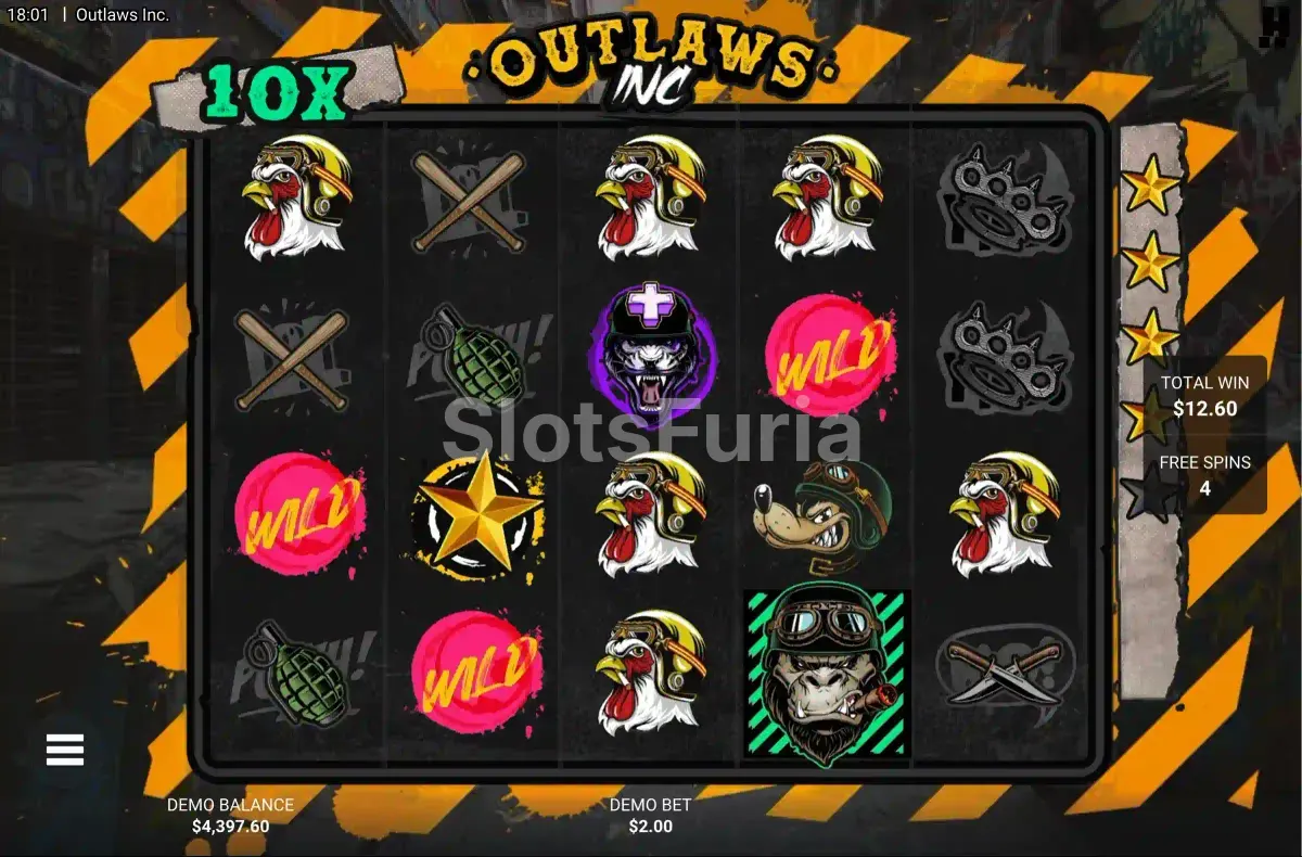 Ronda de giros gratis activada en Outlaws Inc