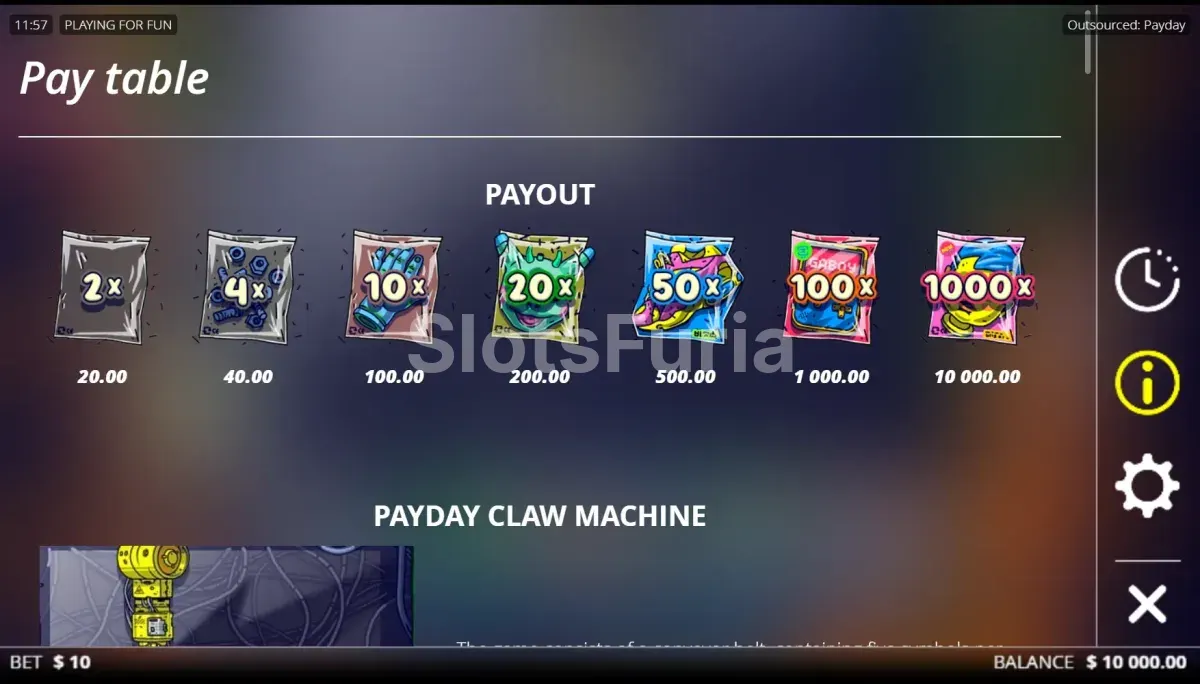 Tabla de pagos de Outsourced Payday mostrando todos los símbolos