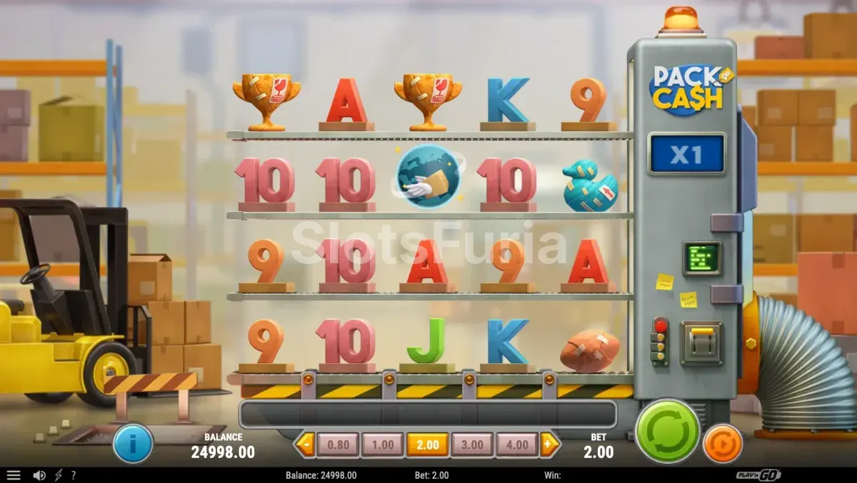Pantalla principal de Pack & Cash con el almacén animado