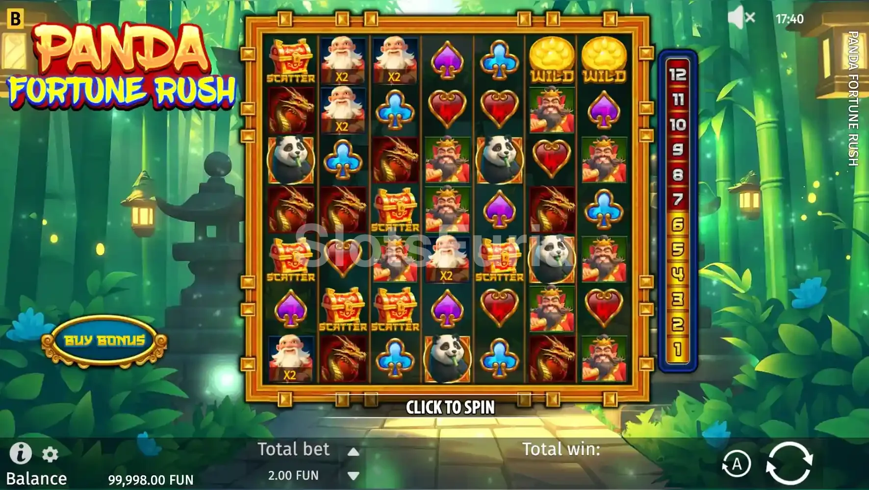 Pantalla principal del juego base de Panda Fortune Rush