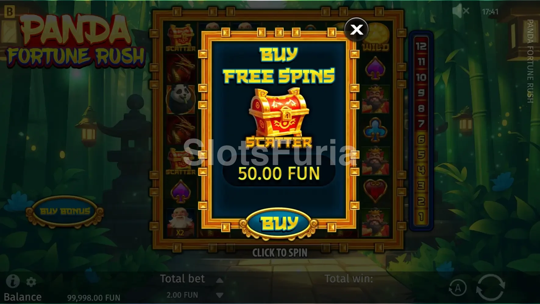 Opción de compra de bonus en Panda Fortune Rush