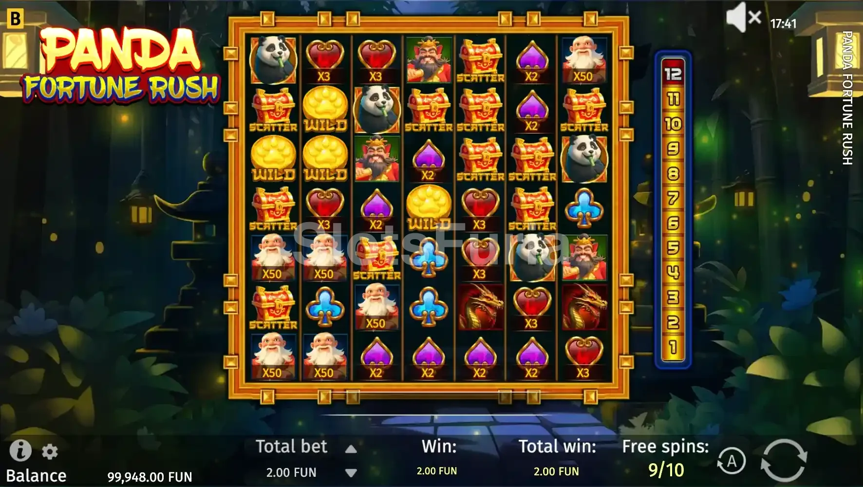 Función de giros gratuitos activada en Panda Fortune Rush