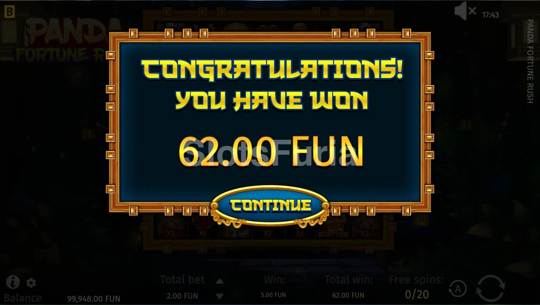 Gran victoria en Panda Fortune Rush con multiplicadores activos