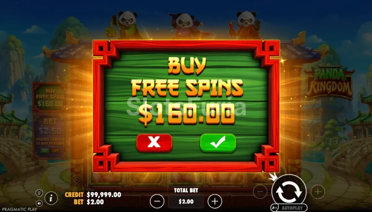 Pantalla de compra de bonus en Panda Kingdom