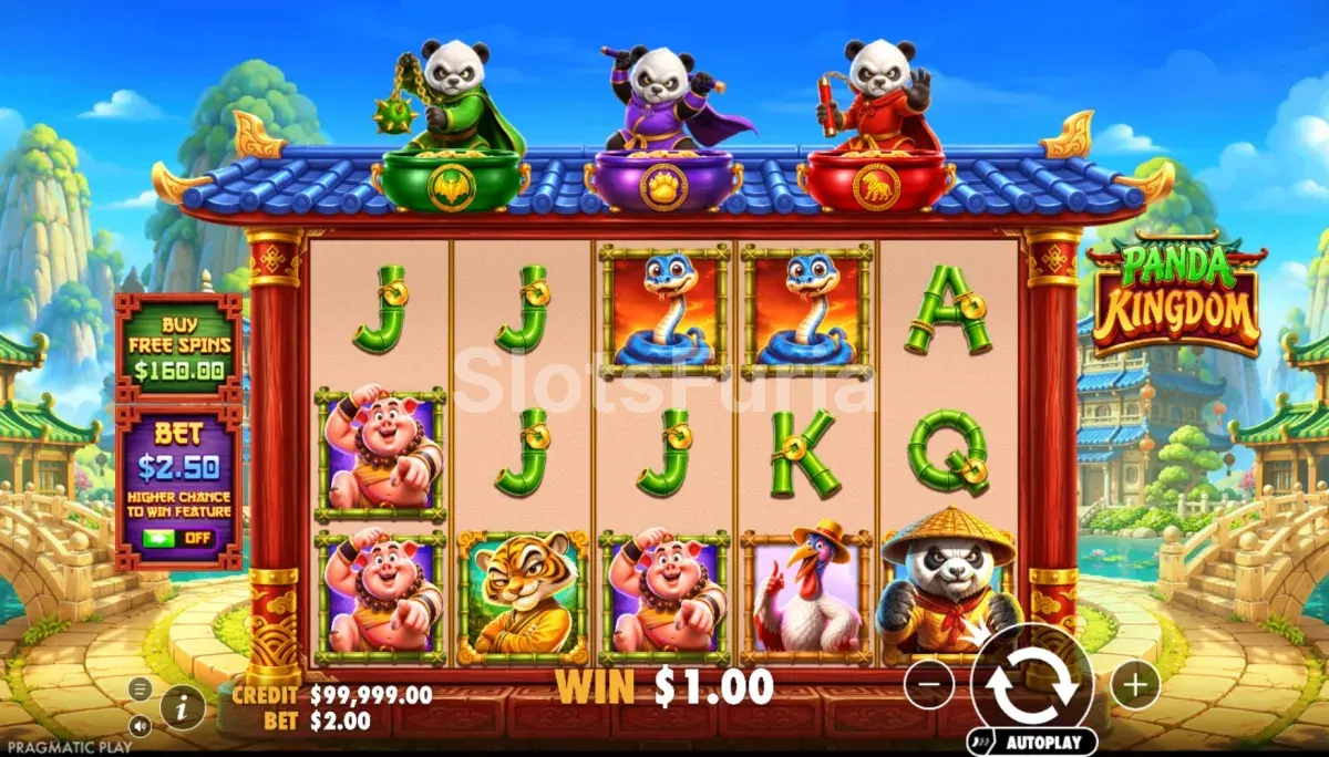 Juego base de Panda Kingdom con símbolos Money en pantalla