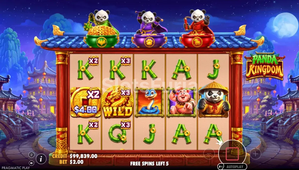 Ronda de Free Spins de Panda Kingdom con multiplicadores activos