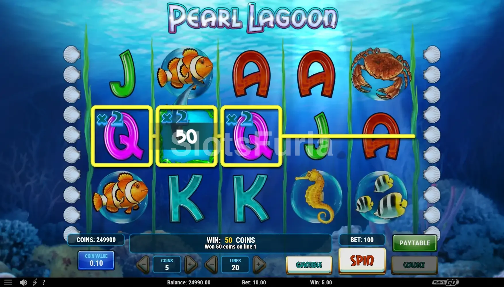 Resultado de tirada con wilds expandidos en Pearl Lagoon