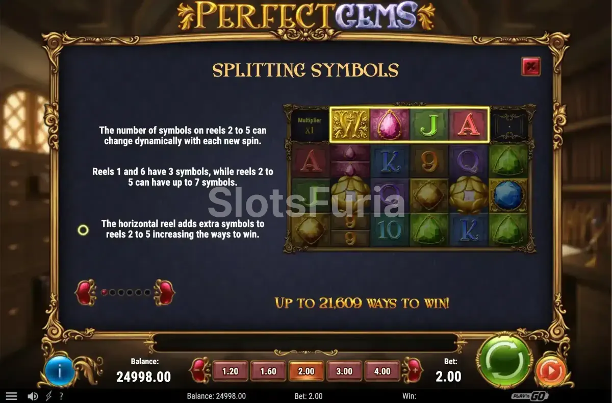 Tabla de pagos de Perfect Gems de Play'n GO con todos los símbolos