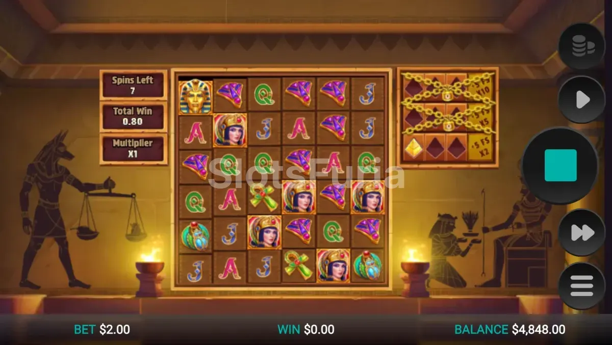 Ronda de giros gratuitos de Pharaoh's Last Wish con Anubis y multiplicador activo