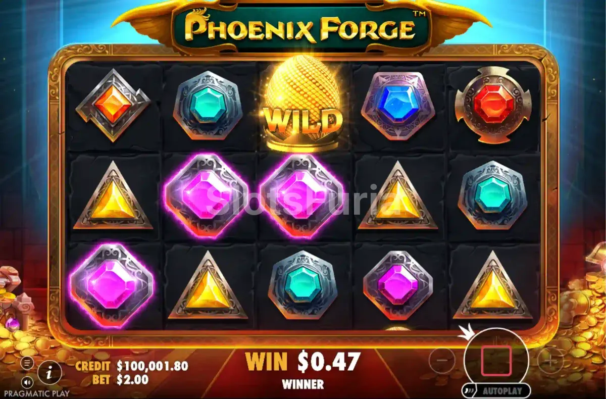 Segundo plano del juego base de Phoenix Forge con multiplicadores activos