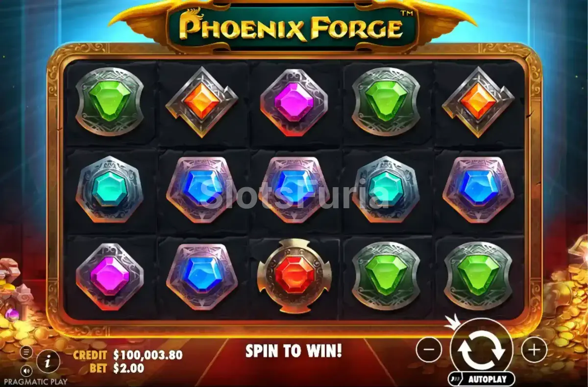 Pantalla principal de Phoenix Forge con símbolos de gemas activos