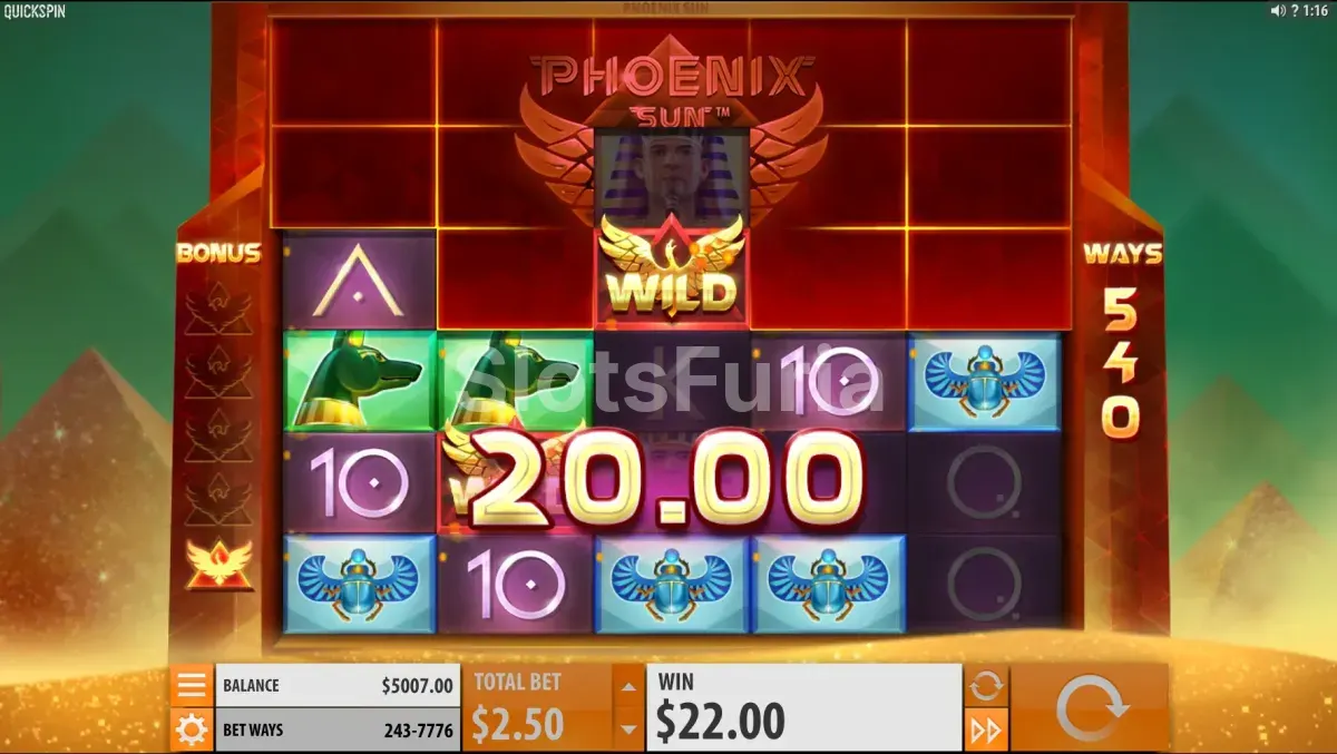 Segunda vista del juego base de Phoenix Sun mostrando los rodillos en acción