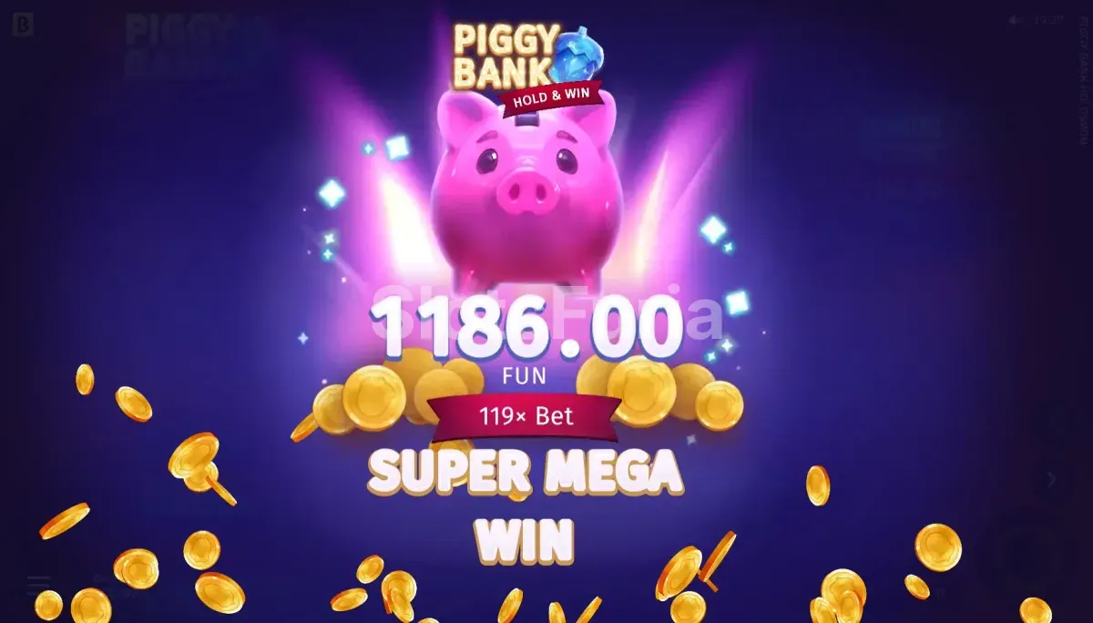 Gran victoria conseguida en Piggy Bank Hold & Win con el marcador de premio