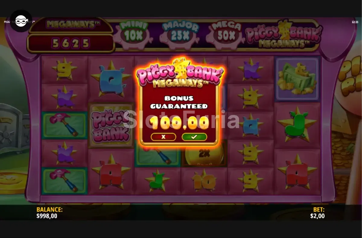 Pantalla de compra de bonus en Piggy Bank Megaways con opciones disponibles