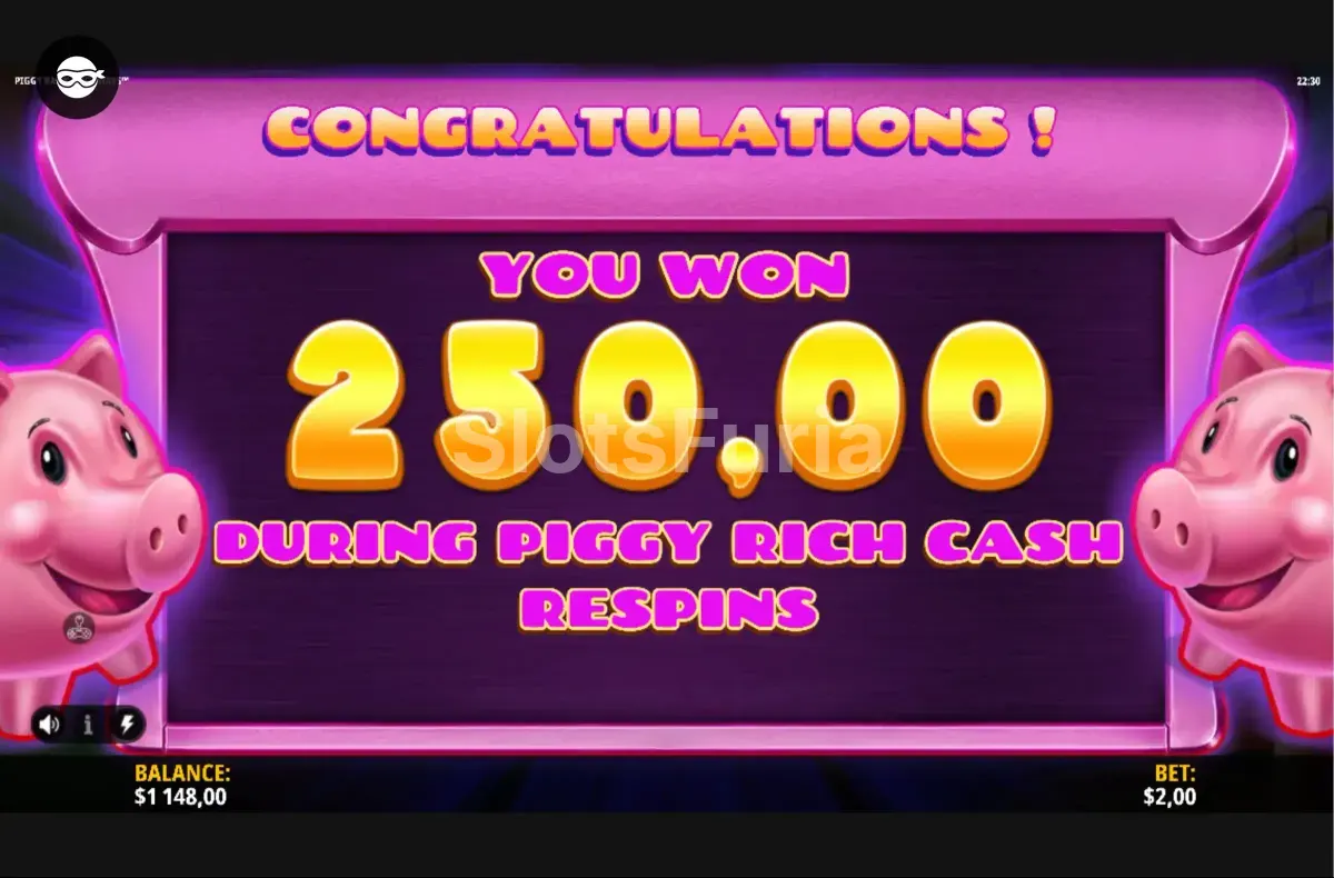 Gran victoria en Piggy Bank Megaways con pantalla de big win