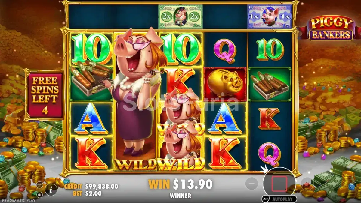 Ronda de giros gratis activada en Piggy Bankers