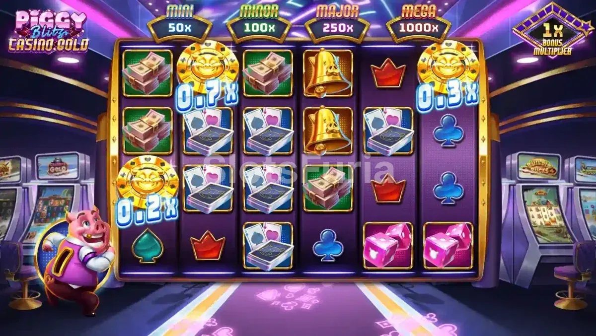 Bonus game activo en Piggy Blitz Casino Gold con multiplicador y monedas