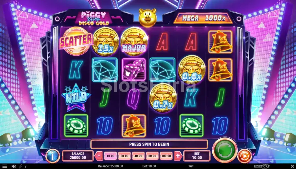 Pantalla principal del juego base en Piggy Blitz Disco Gold