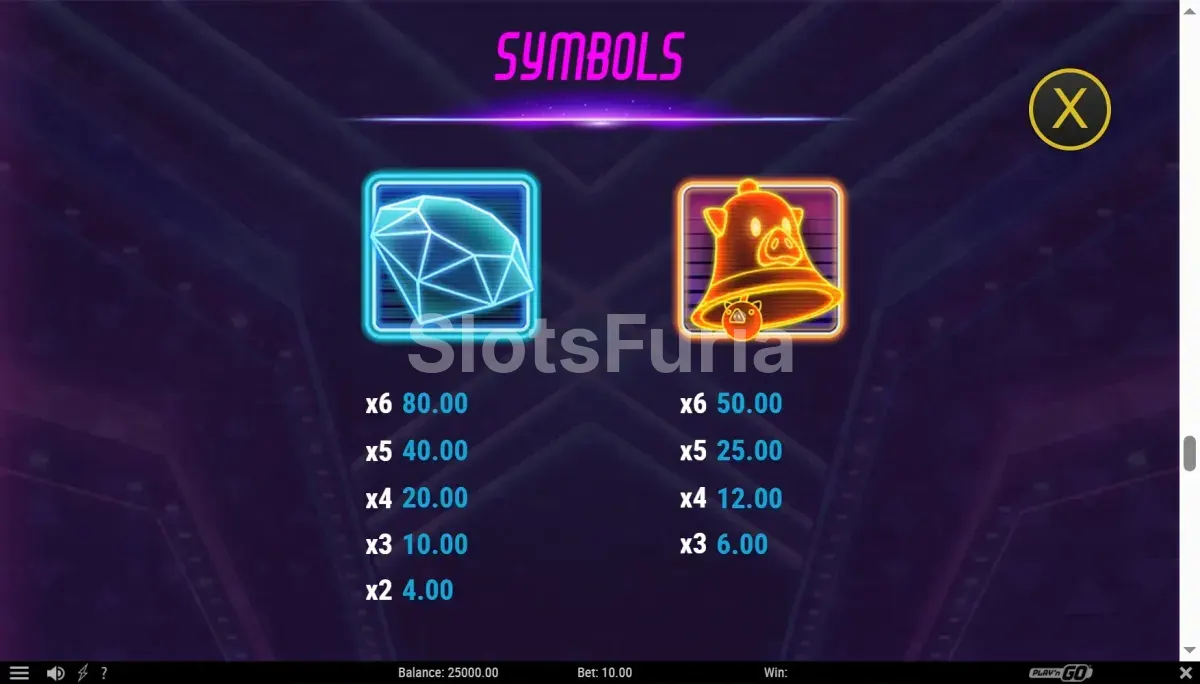 Tabla de pagos y símbolos de Piggy Blitz Disco Gold