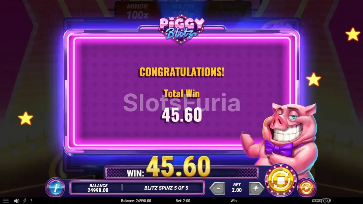Gran victoria en Piggy Blitz mostrando multiplicadores de monedas