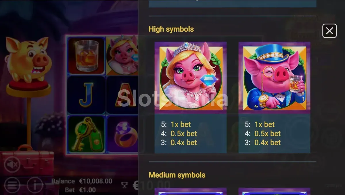 Tabla de pagos de PiggyPop Grand Affair 2 con todos los símbolos