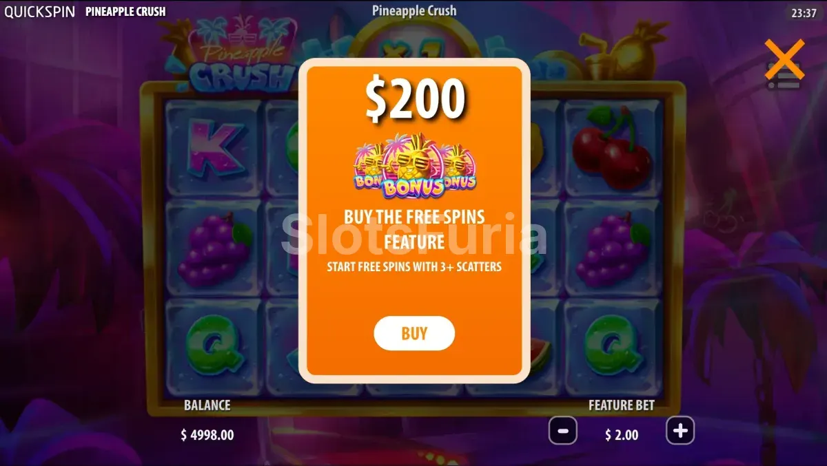 Función de compra de bonus en Pineapple Crush