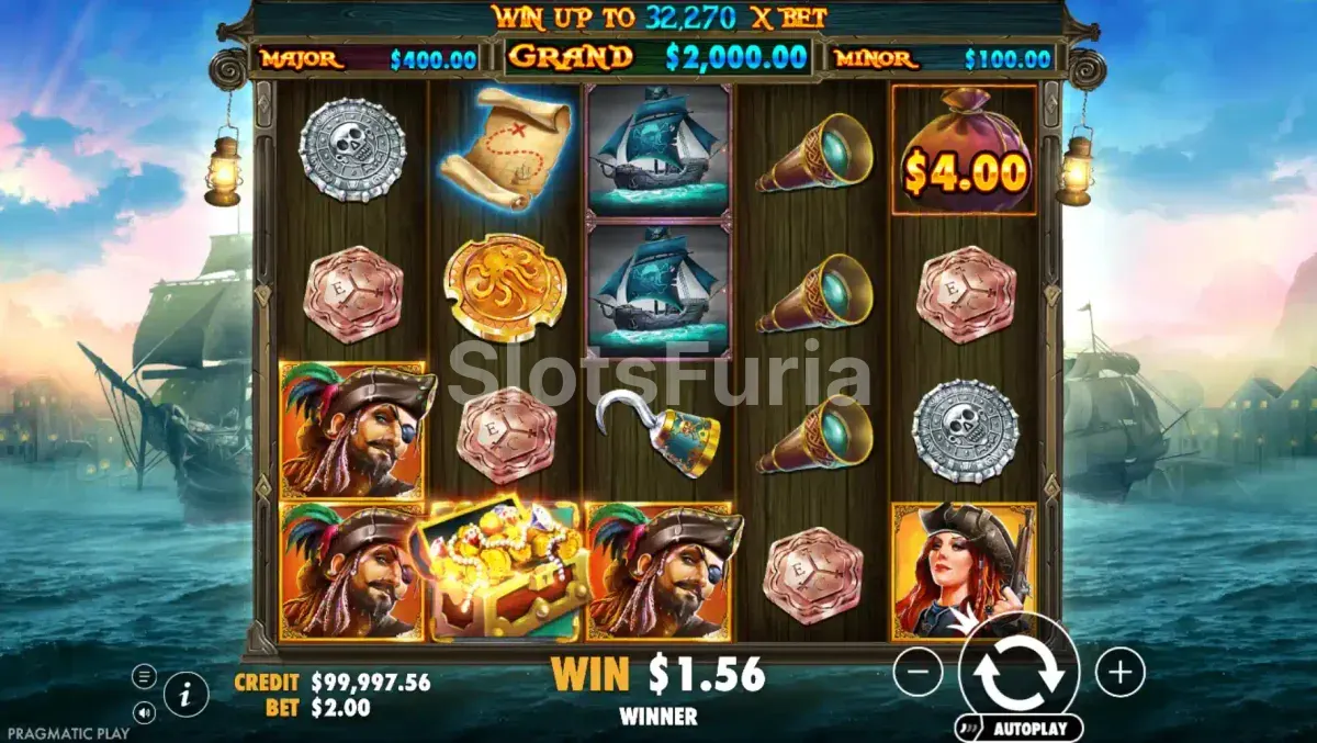 Segunda vista del juego base de Pirate Gold mostrando la mecánica Money Collect en acción