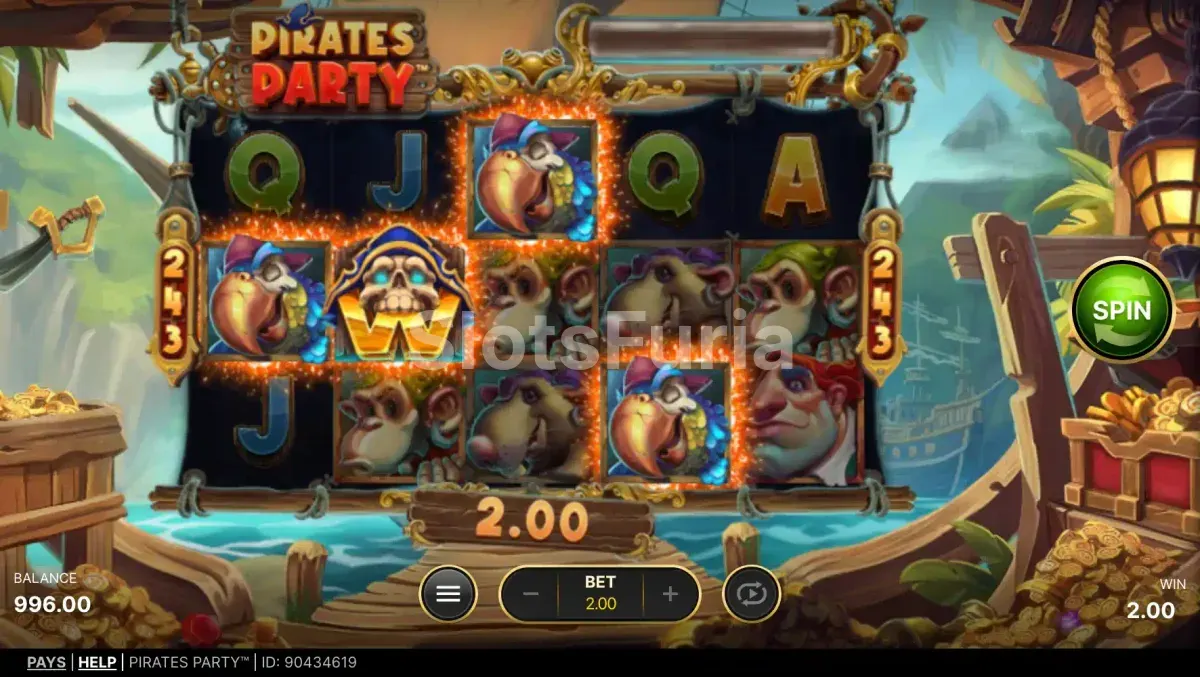Segunda vista del juego base en Pirates Party mostrando el tablero activo