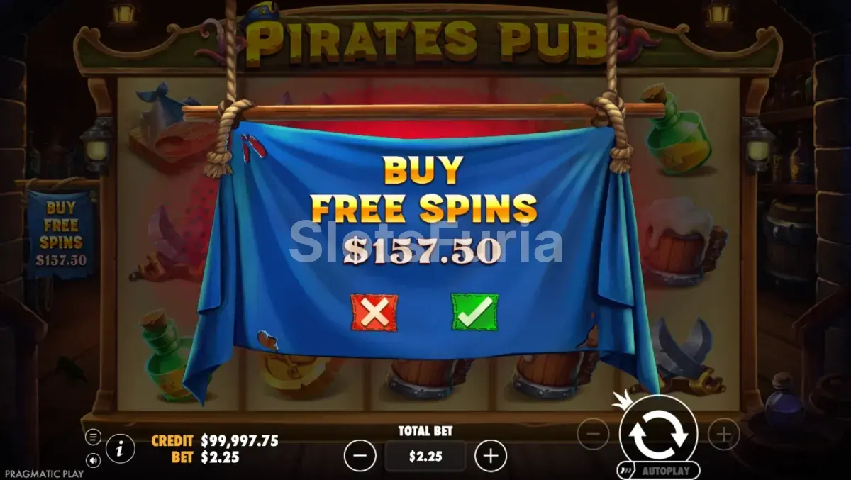 Pantalla de compra de bono de Pirates Pub a 70x la apuesta