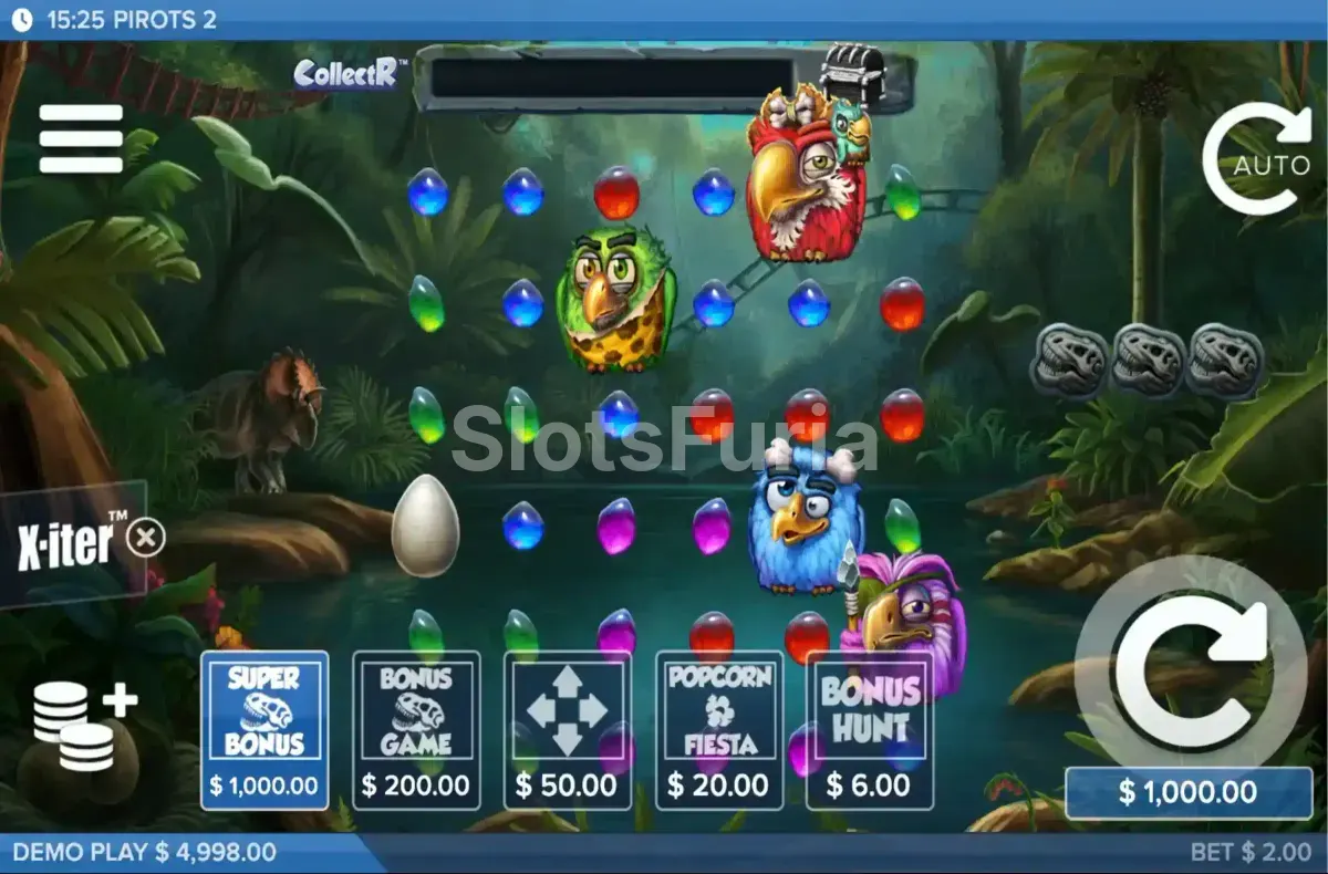 Juego base y menú X-iter de Pirots 2, tragamonedas de ELK Studios