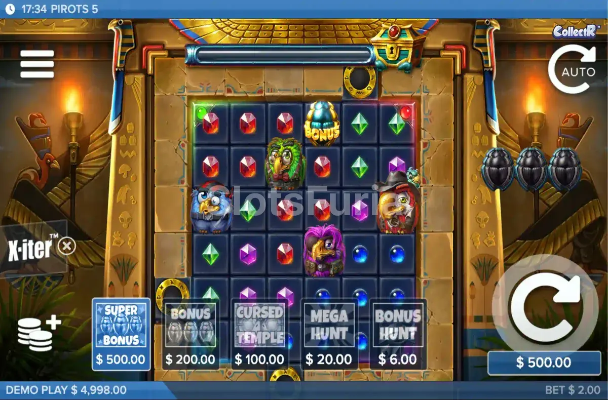 Juego base y menú X-iter de Pirots 5, tragamonedas de ELK Studios
