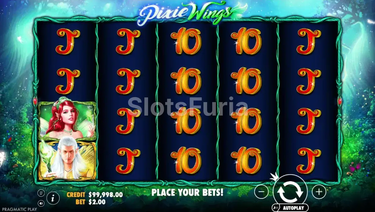 Pantalla principal de la tragamonedas Pixie Wings con el bosque encantado