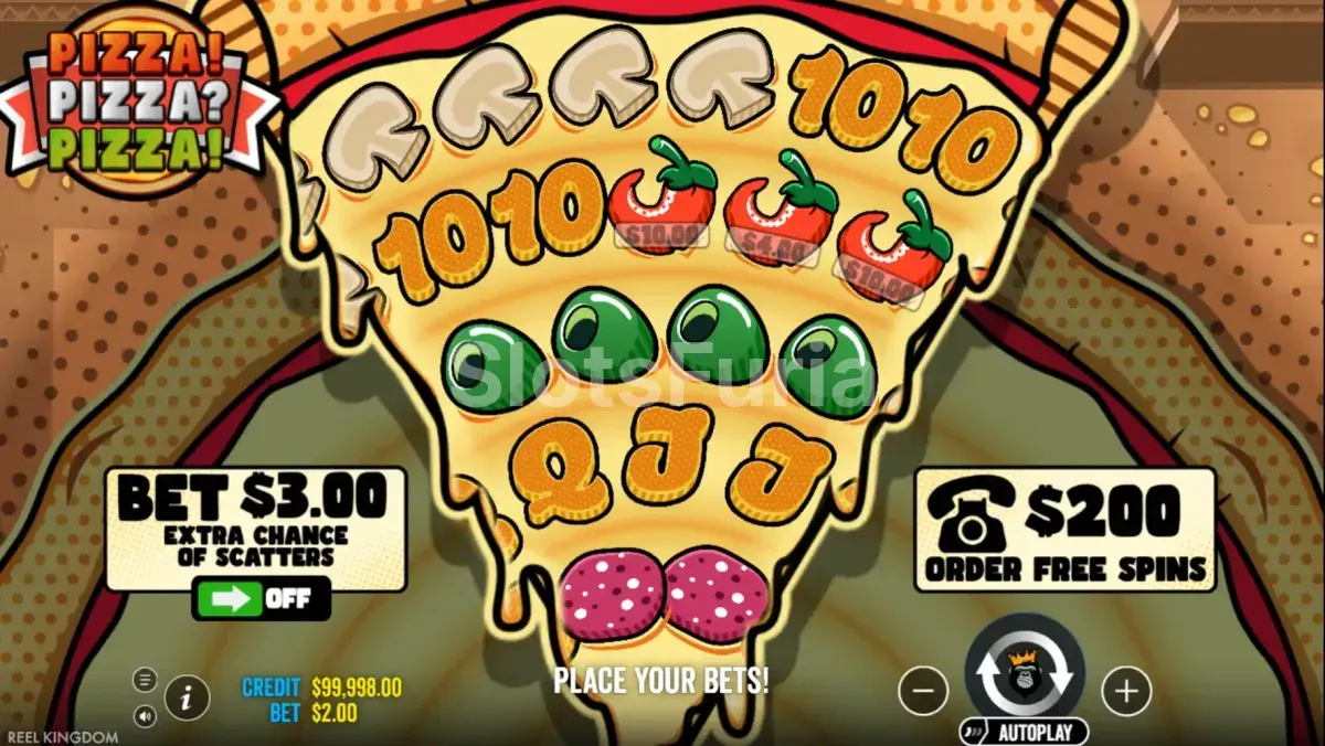 Pantalla principal de Pizza Pizza Pizza con su rejilla en forma de porción