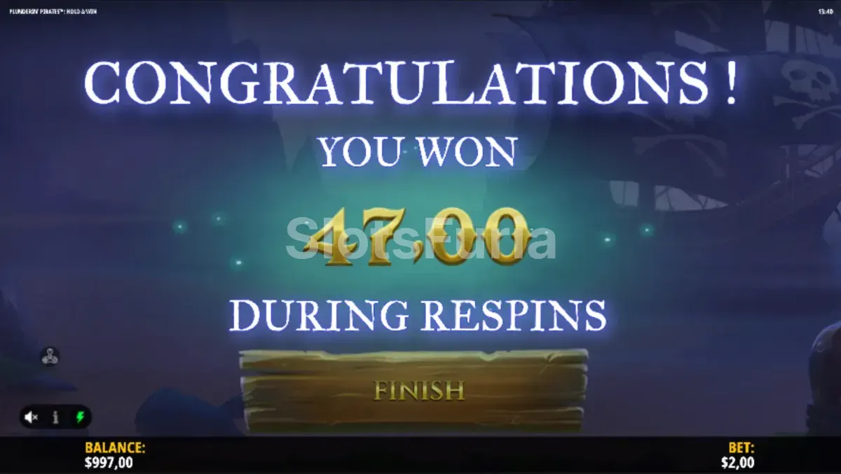 Gran victoria conseguida en Plunderin' Pirates Hold & Win de iSoftbet
