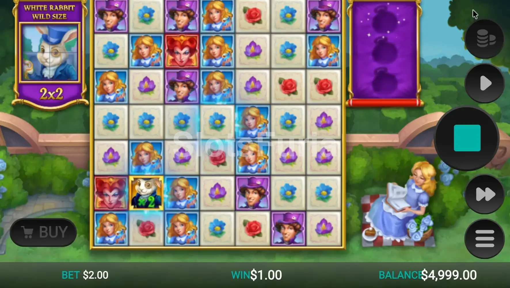 Pantalla principal del juego Plunderland con la cuadrícula 7x7