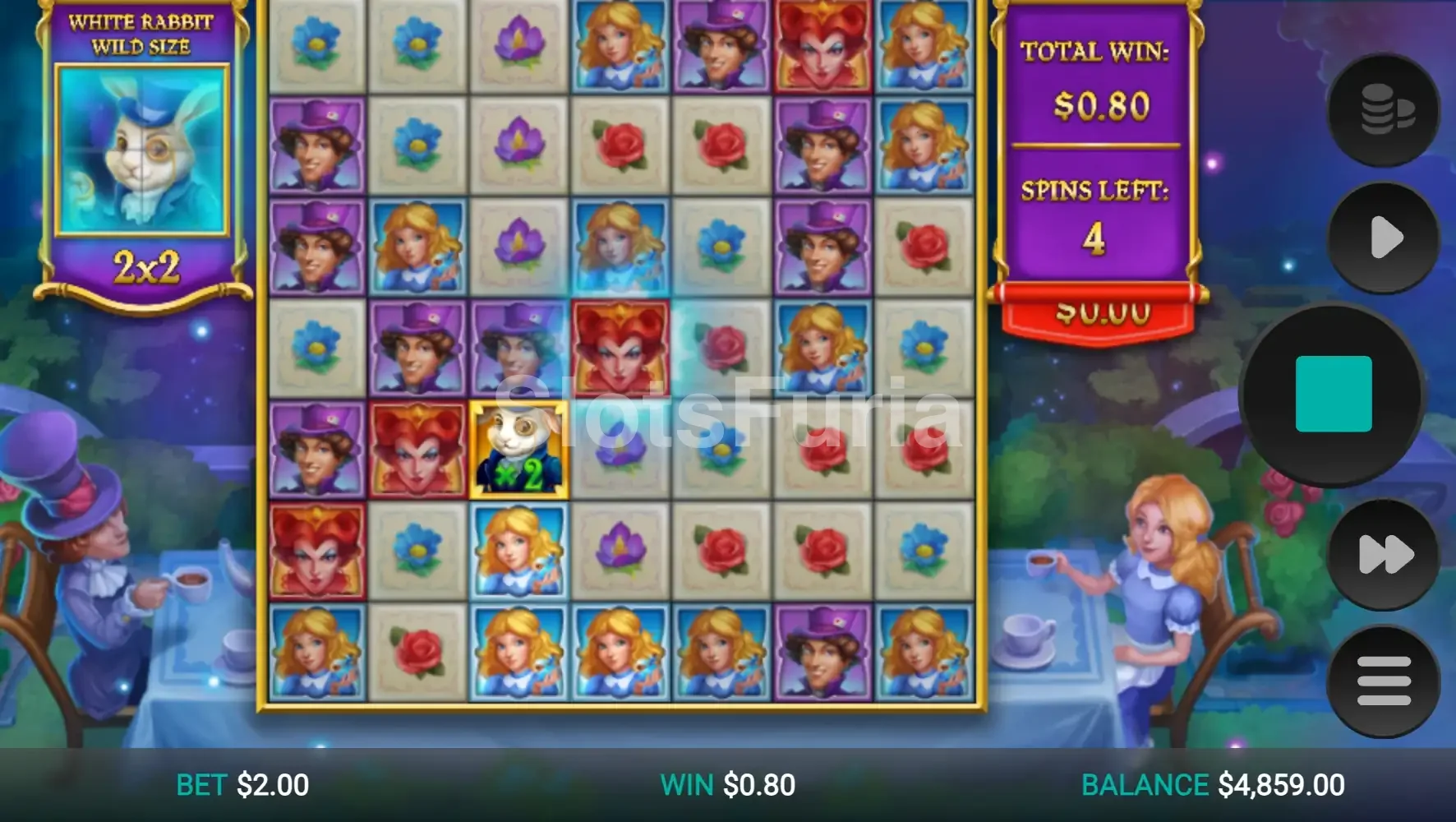 Modo de giros gratuitos activado en Plunderland con el Sombrerero Loco