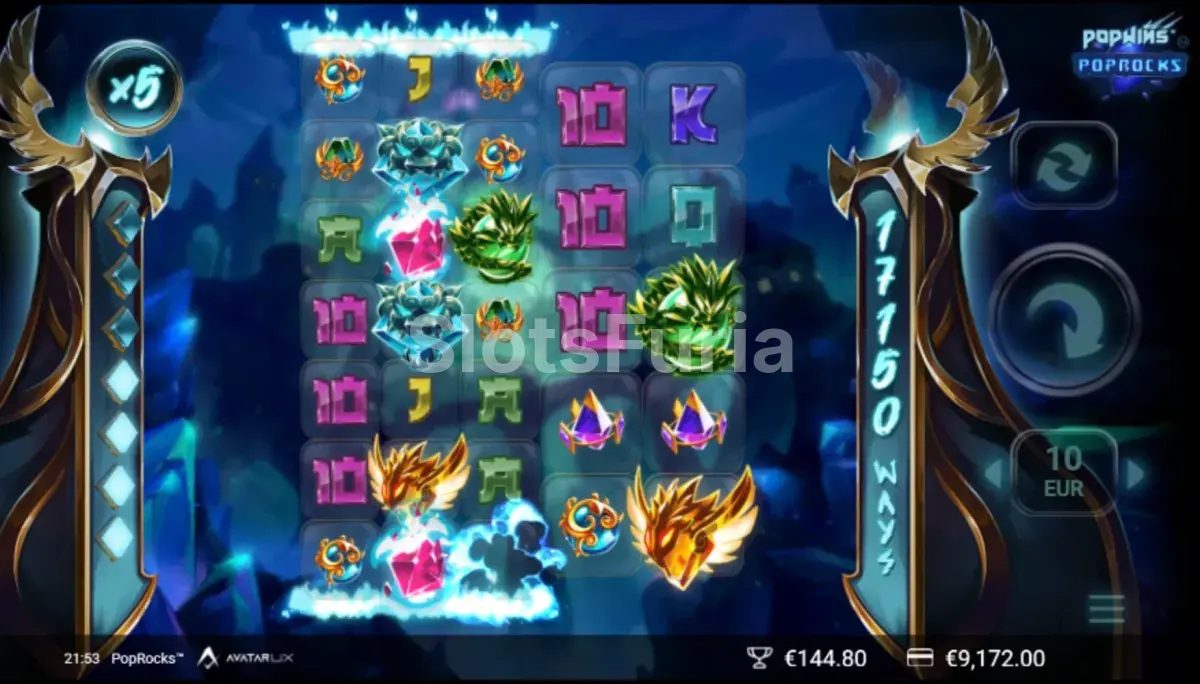 Segunda vista del juego base de PopRocks con los rodillos expandidos tras una racha ganadora