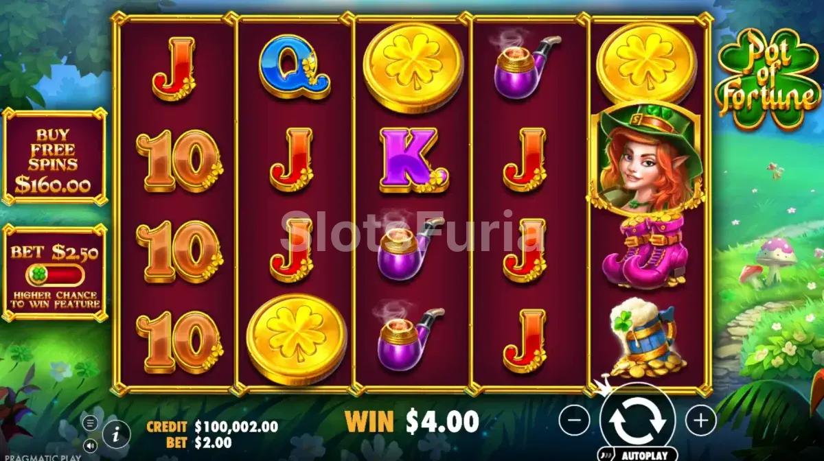 Pantalla principal del juego Pot of Fortune en modo base